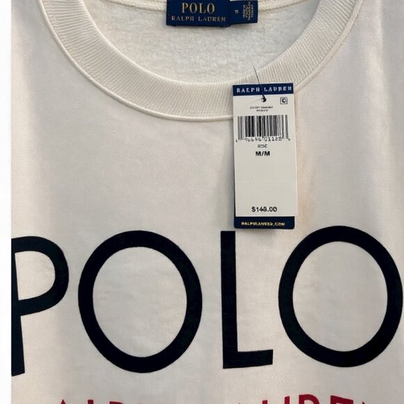 Polo Ralph Lauren Logo Leather Sweatshirt Red Black Stripe Unisex Size MM - Picture 7 of 13